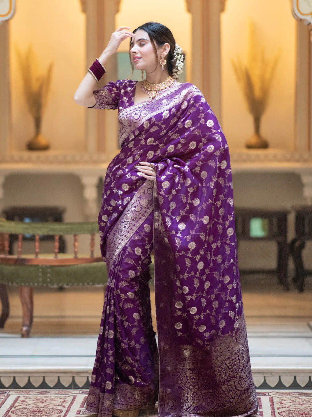 Pulsating Purple Soft Silk Saree With Innovative Blouse Piece