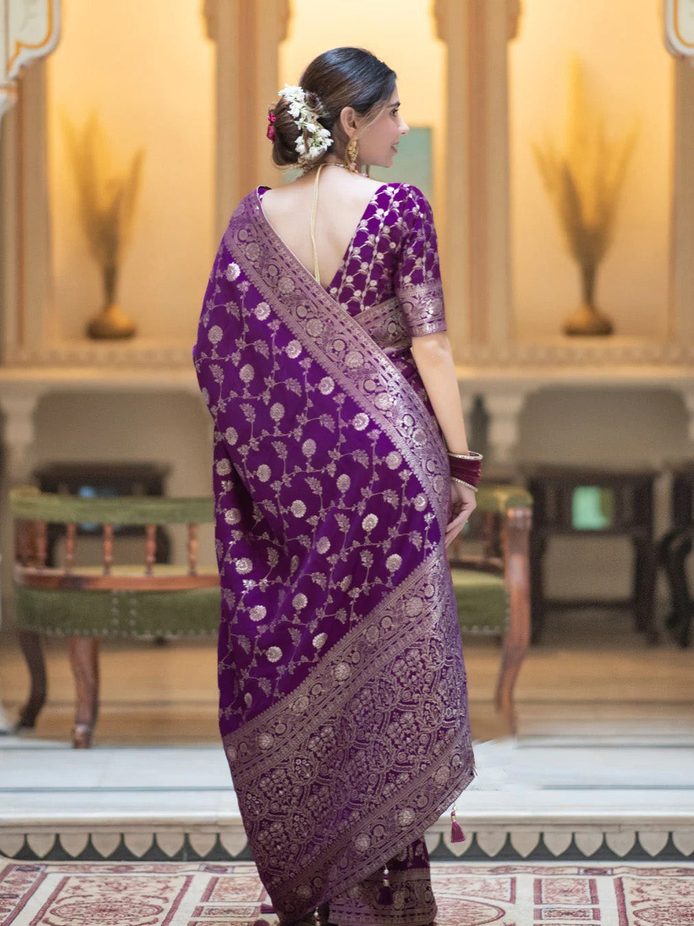 Pulsating Purple Soft Silk Saree With Innovative Blouse Piece