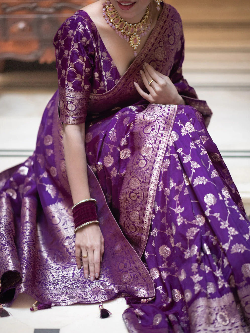 Pulsating Purple Soft Silk Saree With Innovative Blouse Piece