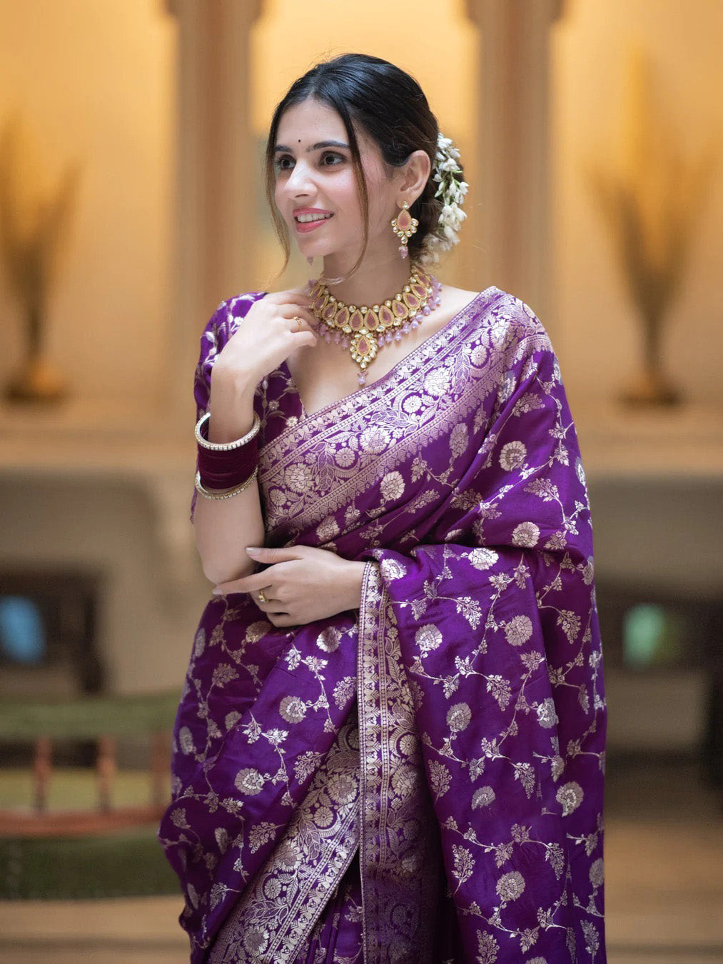 Pulsating Purple Soft Silk Saree With Innovative Blouse Piece