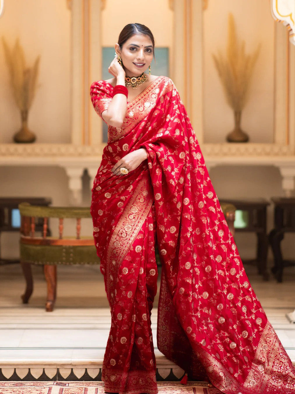 Allure Red Soft Silk Saree With Marvellous Blouse Piece