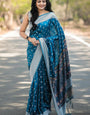 Capricious Teal Blue Cotton Silk Saree With Desirable Blouse Piece