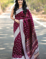 Magnificat Wine Cotton Silk Saree With Opulent Blouse Piece