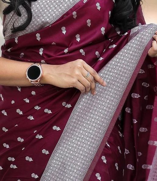 Magnificat Wine Cotton Silk Saree With Opulent Blouse Piece