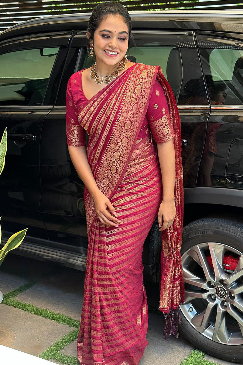 Flattering Dark Pink Soft Silk Saree With Breathtaking Blouse Piece