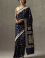 Ravishing Navy Blue Soft Silk Saree With Skinny Blouse Piece