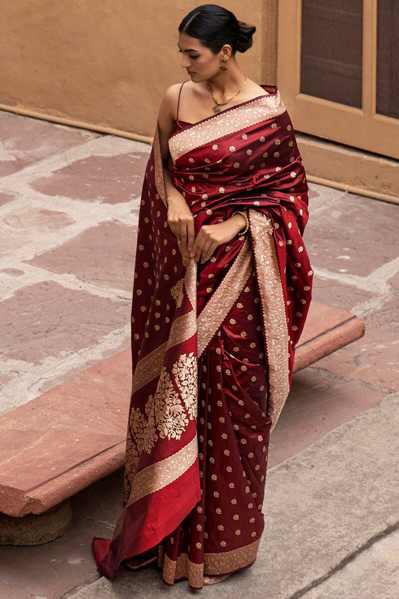 Adoring Wine Soft Silk Saree With Fugacious Blouse Piece