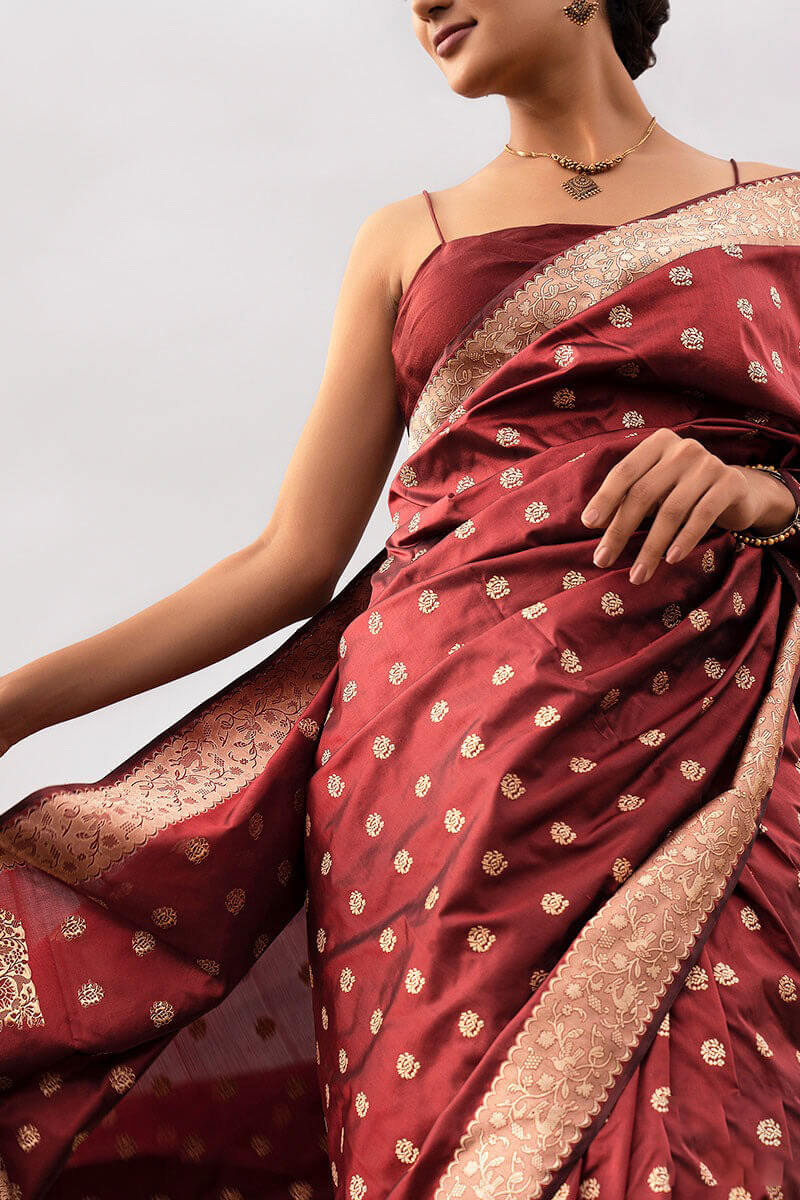 Adoring Wine Soft Silk Saree With Fugacious Blouse Piece