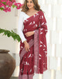 Mesmeric Maroon Cotton Silk Saree With Brood Blouse Piece