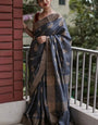 Blooming Grey Linen Silk Saree With Super classy Blouse Piece