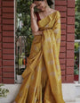 Appealing Mustard Linen Silk Saree With Exquisite Blouse Piece