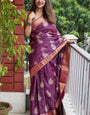 Ethnic Purple Linen Silk Saree With Adoring Blouse Piece