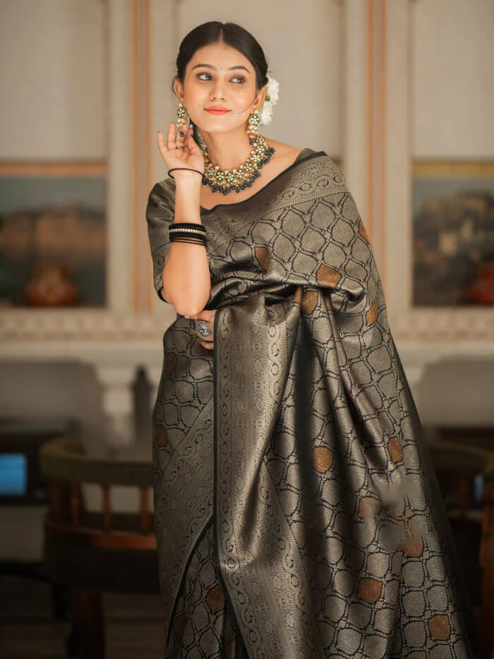 Girlish Black Soft Silk Saree With Inspiring Blouse Piece