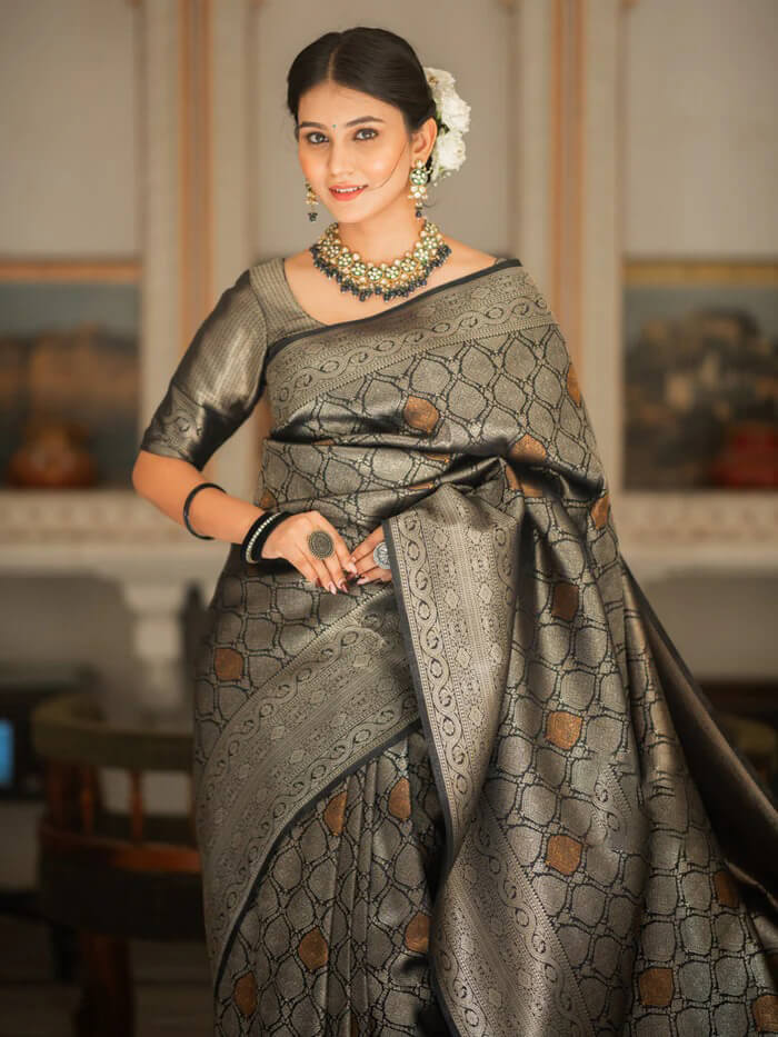 Girlish Black Soft Silk Saree With Inspiring Blouse Piece