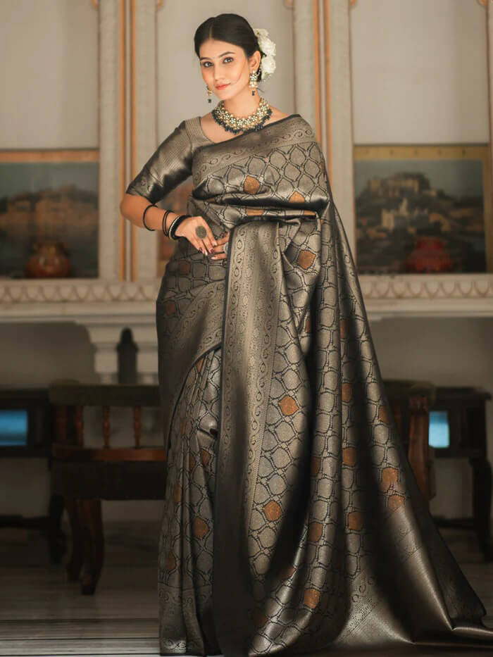 Girlish Black Soft Silk Saree With Inspiring Blouse Piece