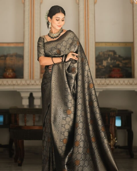 Girlish Black Soft Silk Saree With Inspiring Blouse Piece