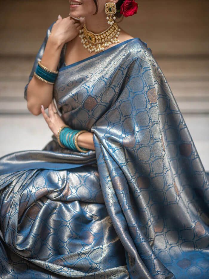 Demanding Blue Soft Silk Saree With Entrancing Blouse Piece