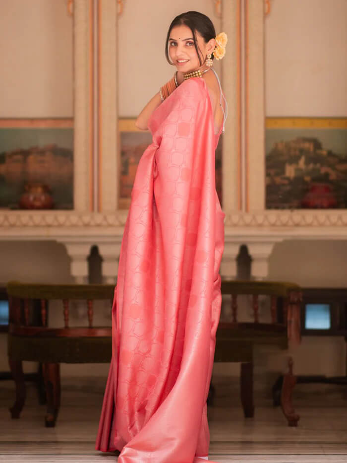 Eye-catching Pink Soft Silk Saree With Most Stunning Blouse Piece