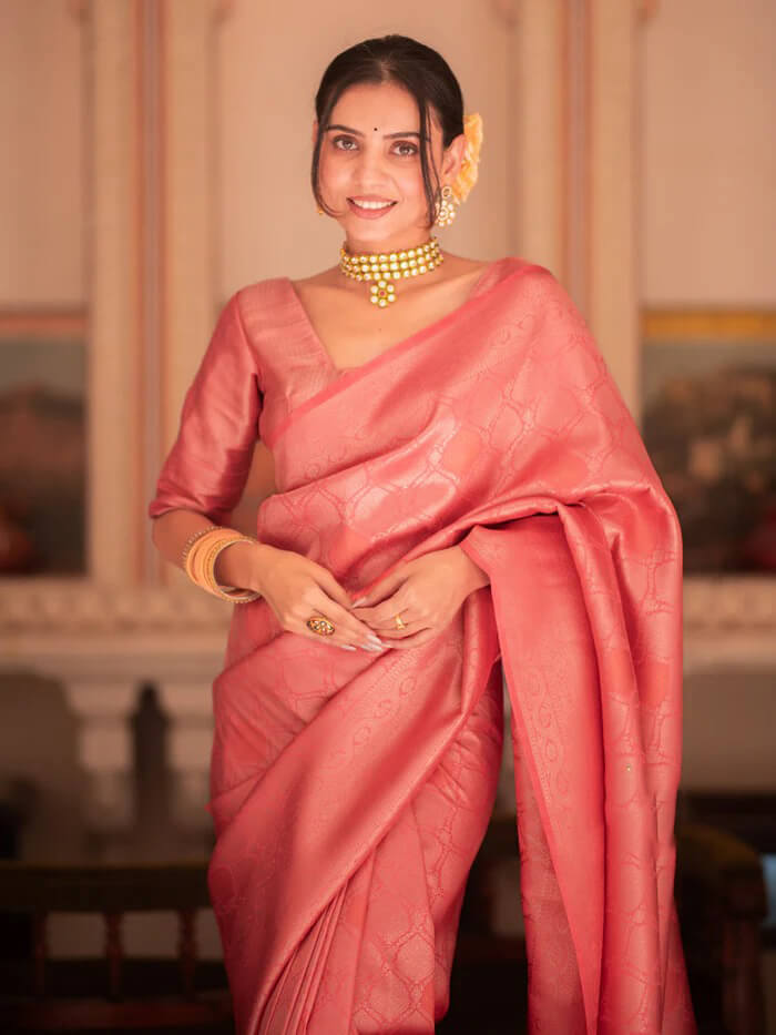 Eye-catching Pink Soft Silk Saree With Most Stunning Blouse Piece