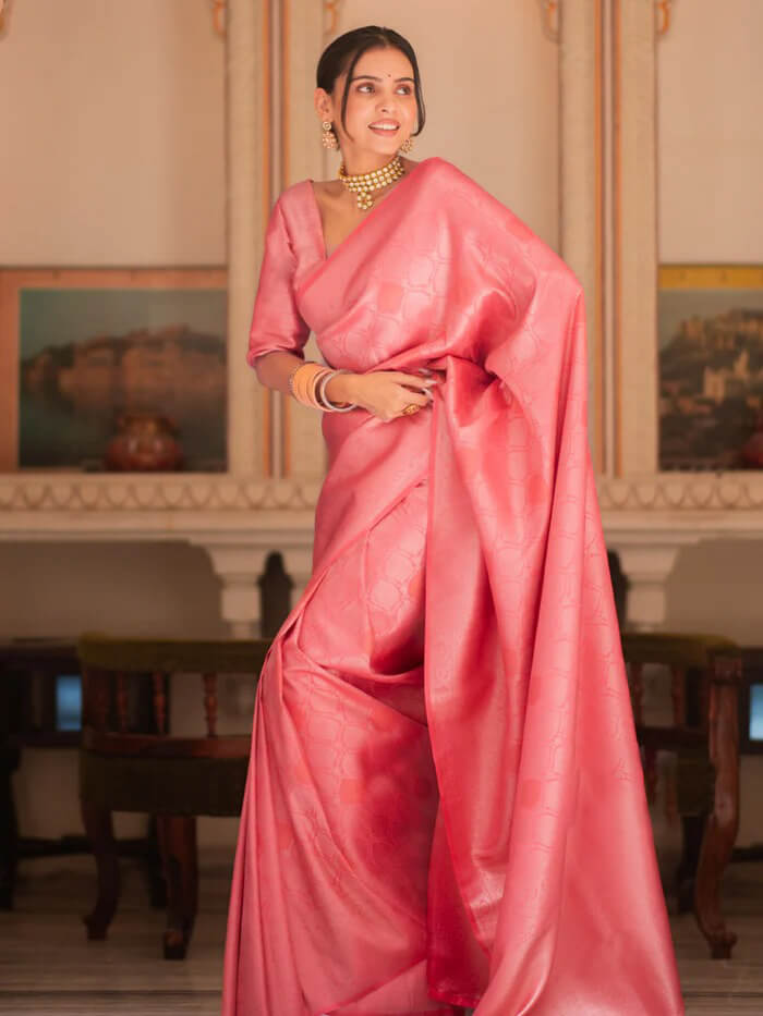 Eye-catching Pink Soft Silk Saree With Most Stunning Blouse Piece