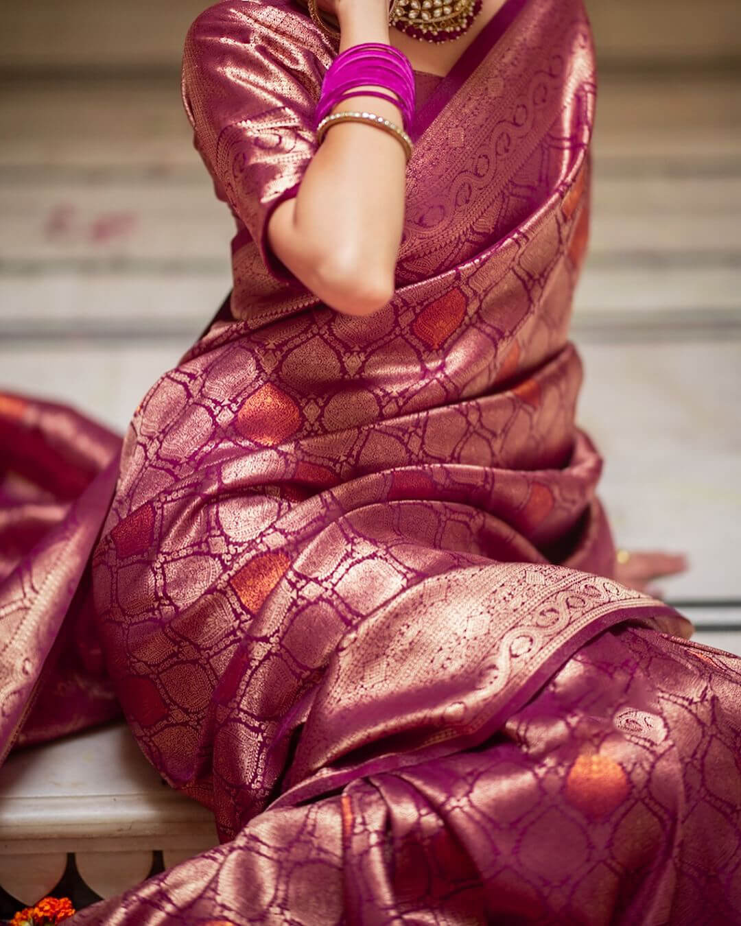 Glowing Purple Soft Silk Saree With Prettiest Blouse Piece