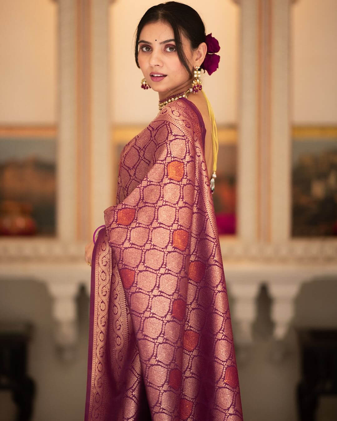 Glowing Purple Soft Silk Saree With Prettiest Blouse Piece