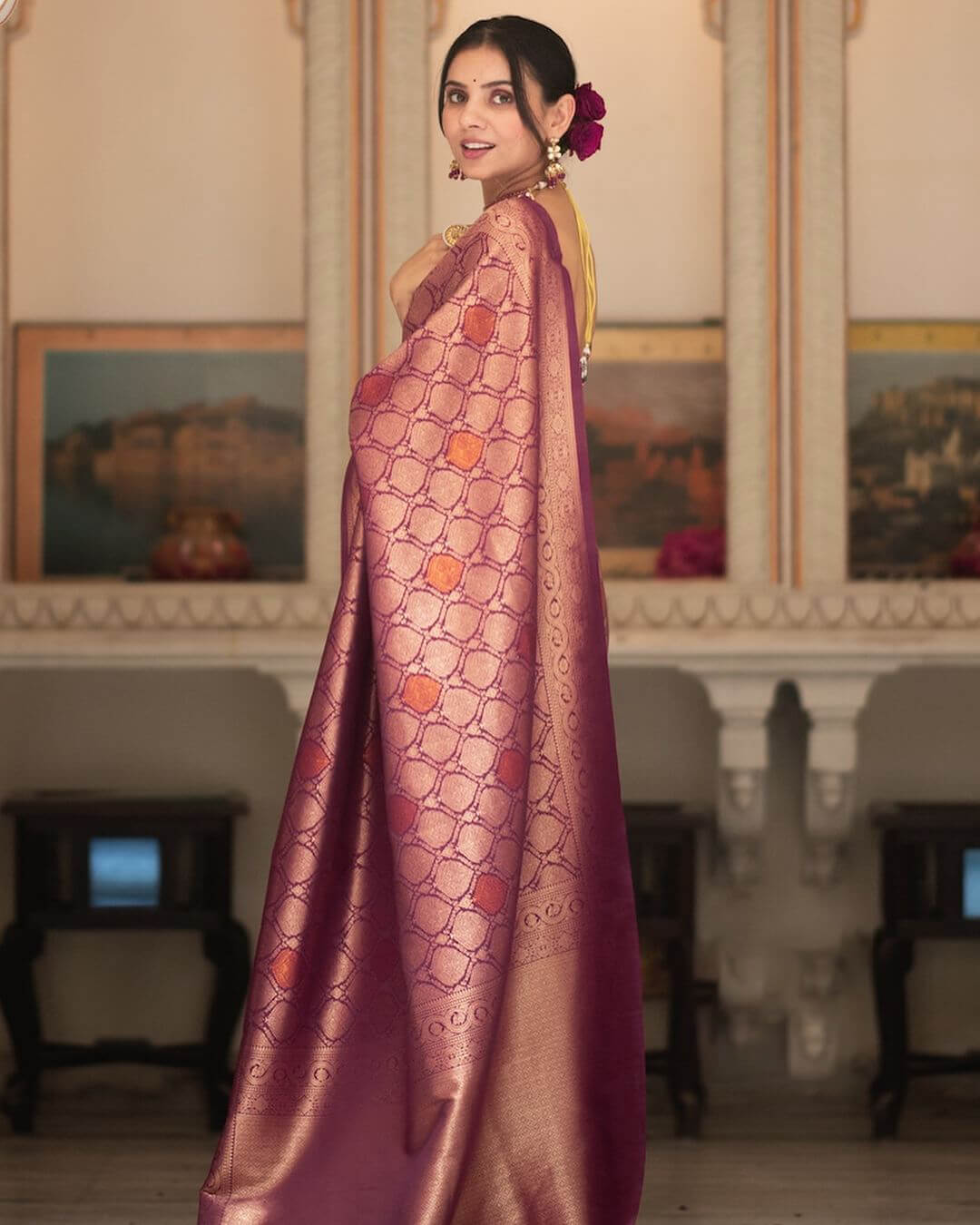 Glowing Purple Soft Silk Saree With Prettiest Blouse Piece