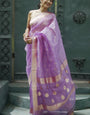 Invaluable Lavender Linen Silk Saree With Flameboyant Blouse Piece