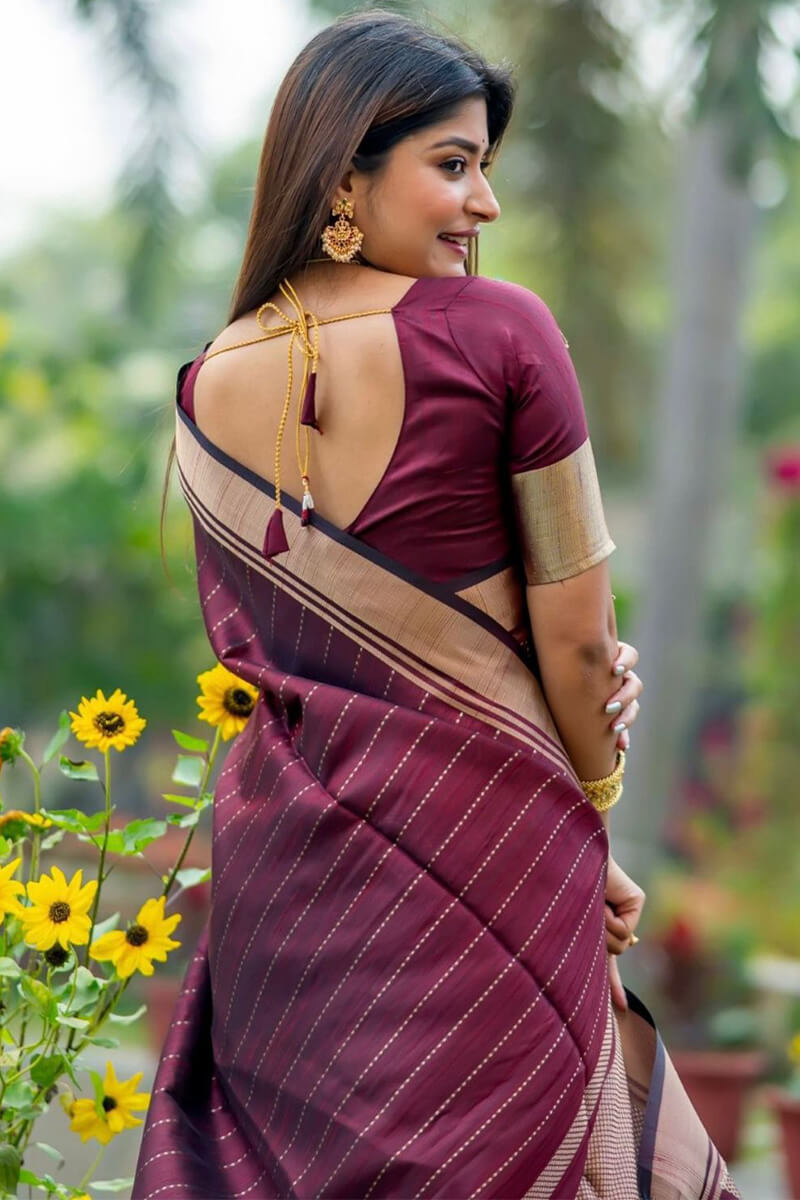 Easy on the eyes Wine Soft Silk Saree With Proficient Blouse Piece