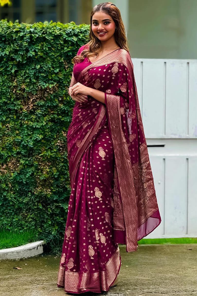 Fragrant Wine Soft Silk Saree With Ratatouille Blouse Piece