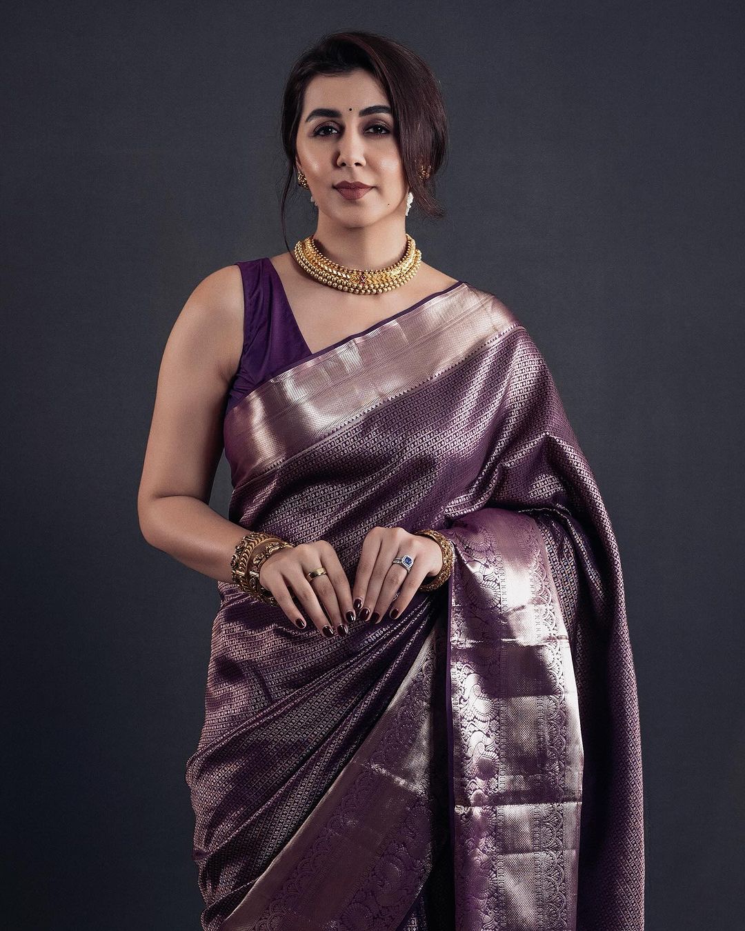 Sumptuous Purple Soft Silk Saree With Brood Blouse Piece