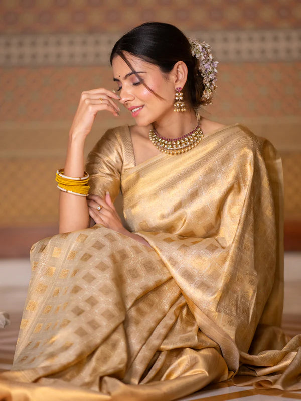 Ebullience Beige Soft Silk Saree With Ratatouille Blouse Piece