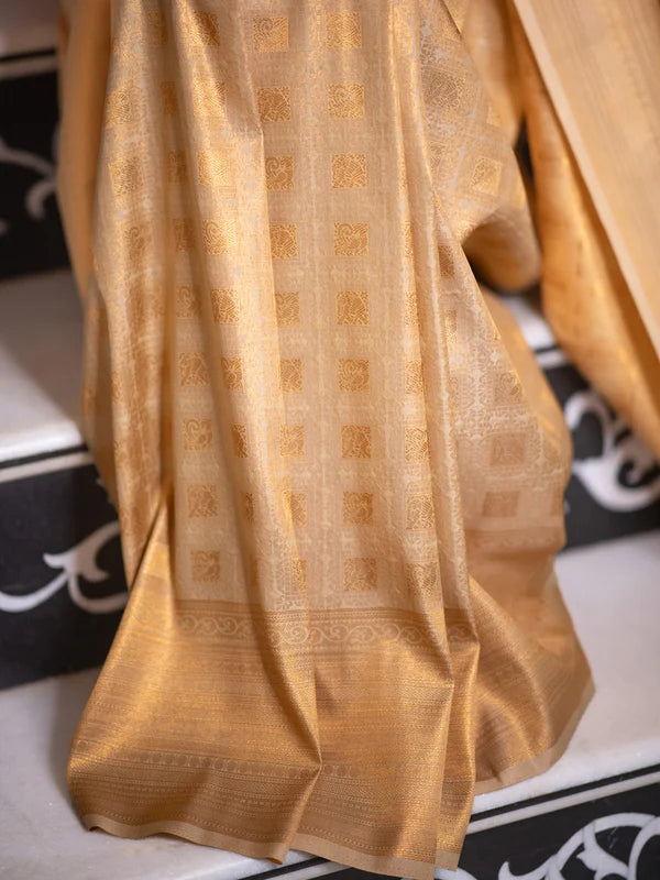 Ebullience Beige Soft Silk Saree With Ratatouille Blouse Piece