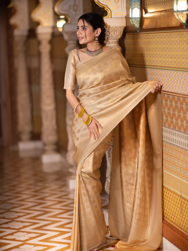 Ebullience Beige Soft Silk Saree With Ratatouille Blouse Piece