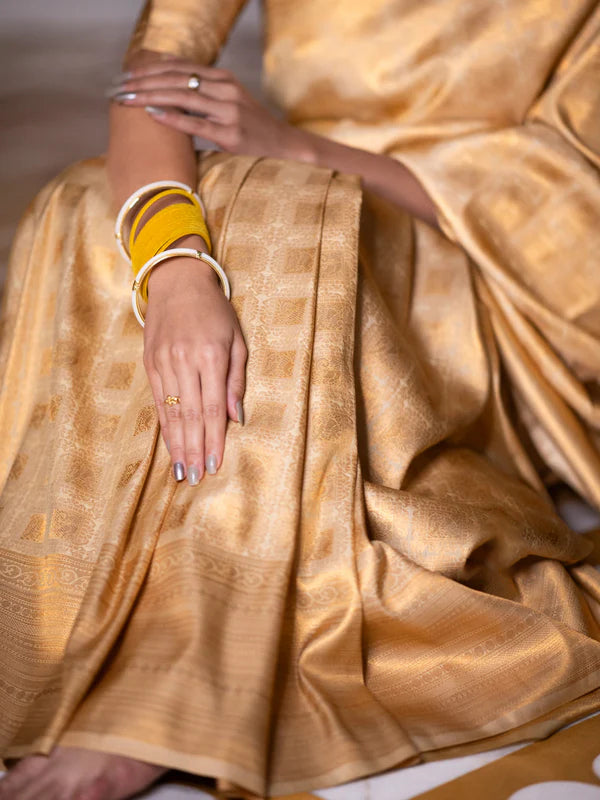 Ebullience Beige Soft Silk Saree With Ratatouille Blouse Piece