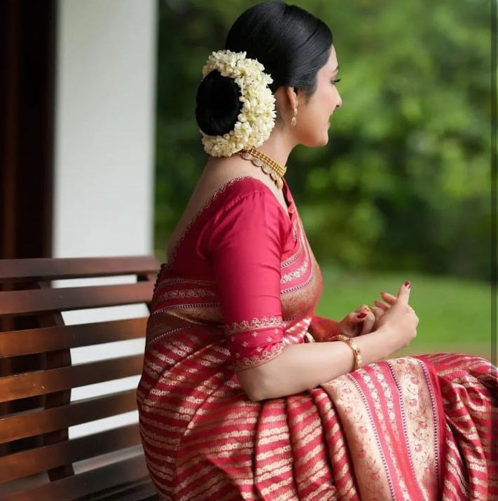 Panoply Red Soft Silk Saree With Dissemble Blouse Piece