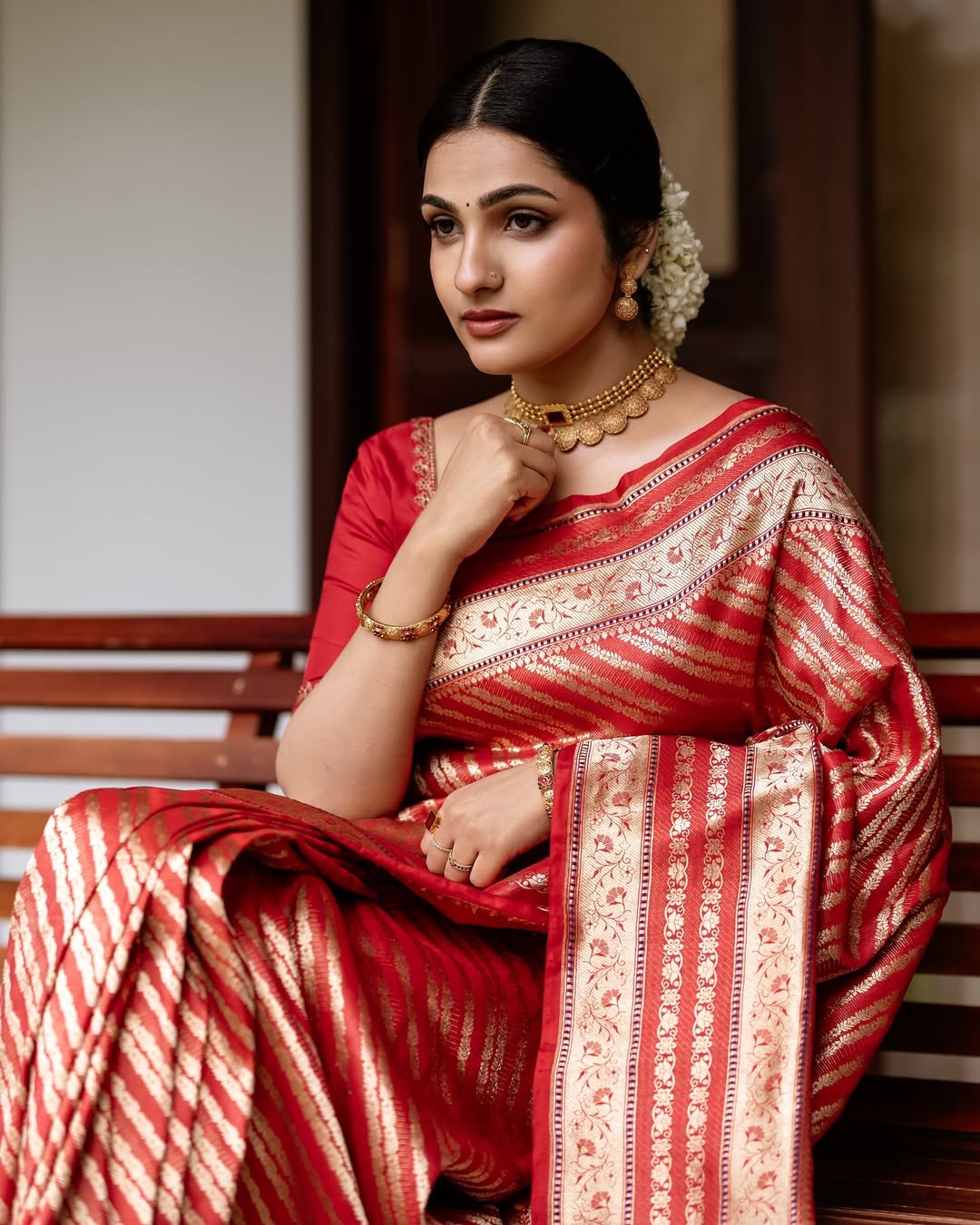 Panoply Red Soft Silk Saree With Dissemble Blouse Piece