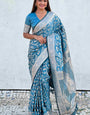 Embellished Firozi Soft Silk Saree With Posh Blouse Piece