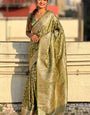 Beguiling GreenSoft Silk Saree With Glamorous Blouse Piece