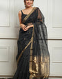 Desultory Black Cotton Silk Saree With Ratatouille Blouse Piece