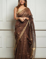 Mellifluous Brown Cotton Silk Saree With Sumptuous Blouse Piece