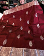 Sonorous Wine Soft Banarasi Silk Saree With Inspiring Blouse Piece