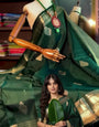 Nebula Dark Green Soft Banarasi Silk Saree With Trendy Blouse Piece