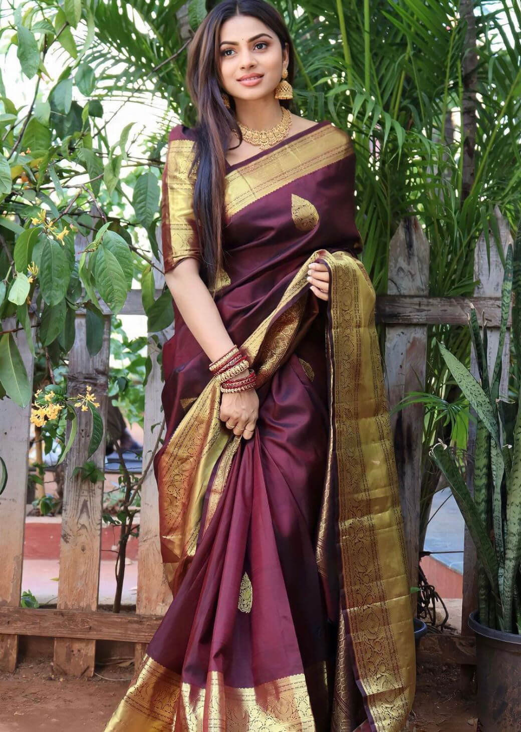 Artistic Wine Soft Silk Saree With Effulgent Blouse Piece