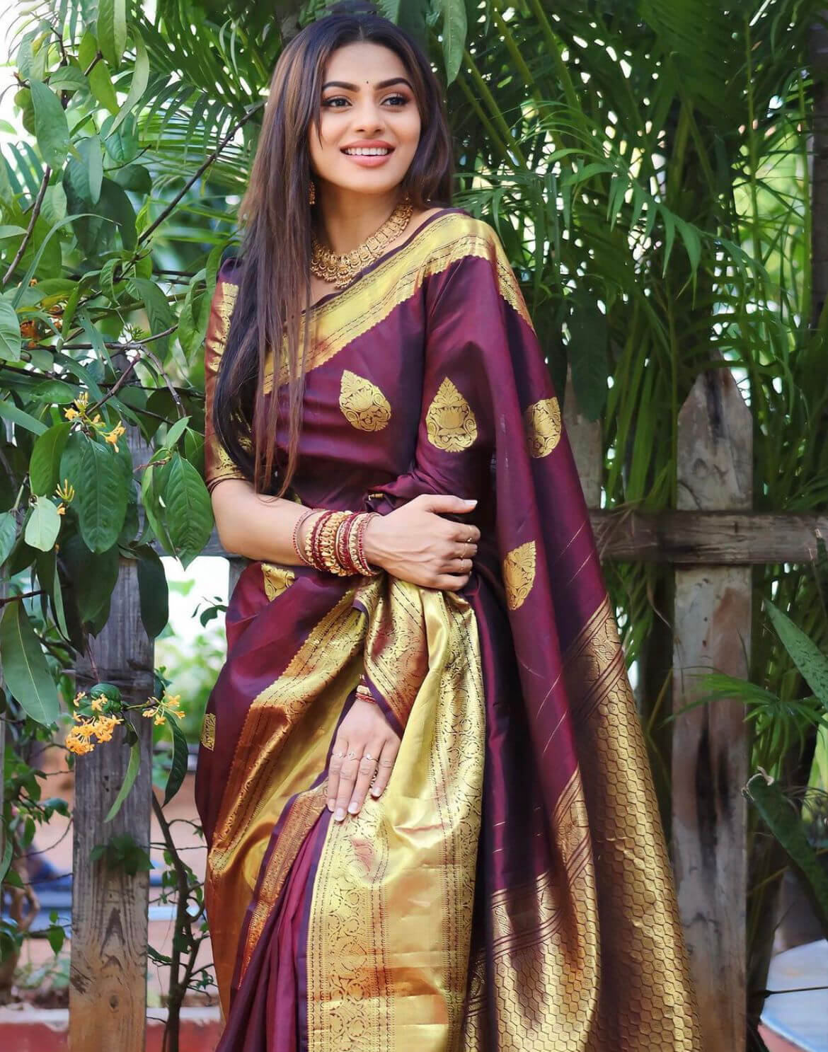 Artistic Wine Soft Silk Saree With Effulgent Blouse Piece