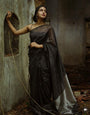 Chatoyant Black Soft Banarasi Silk Saree With Incredible Blouse Piece