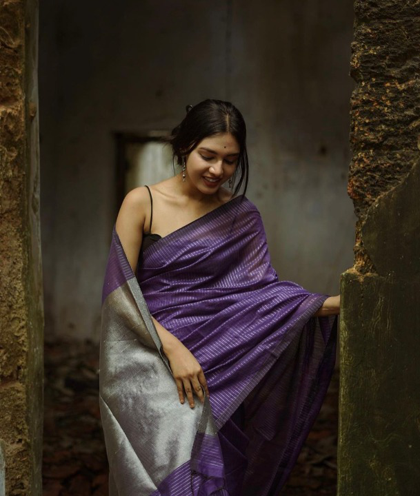 Bucolic Purple Soft Banarasi Silk Saree With Splendiferous Blouse Piece