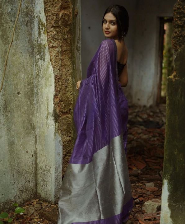 Bucolic Purple Soft Banarasi Silk Saree With Splendiferous Blouse Piece