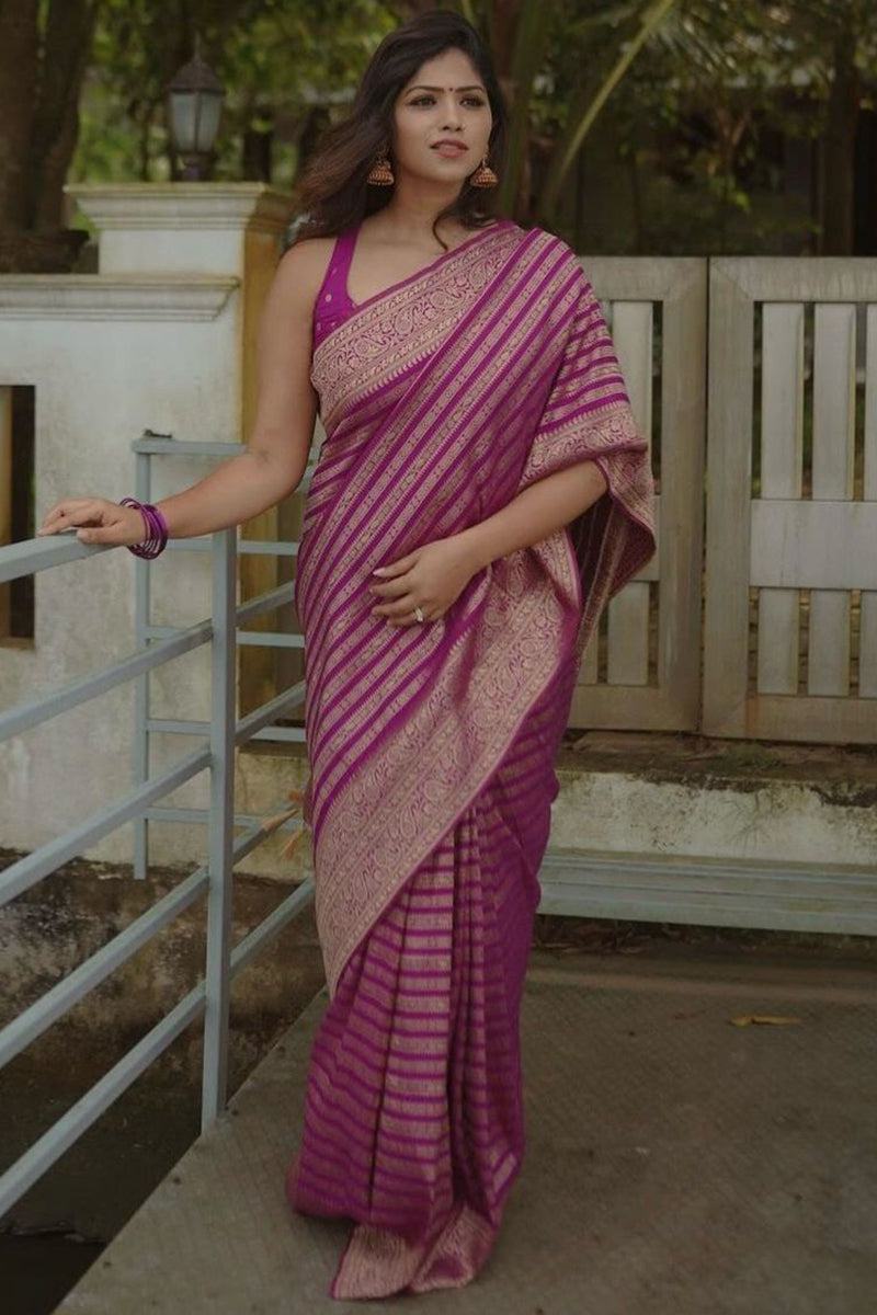 Blissful Magenta Soft Silk Saree With Demesne Blouse Piece