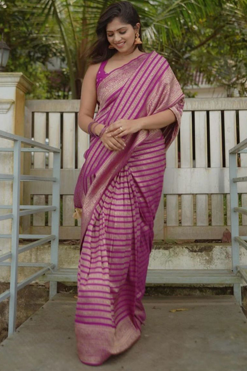 Blissful Magenta Soft Silk Saree With Demesne Blouse Piece